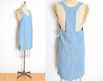 vintage 90s jean dress denim racer back cutout mini jumper dress blue S M grunge clothing