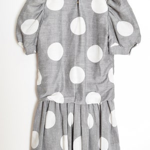 vintage 80s dress gray white polka dot print kinderwhore mini puff sleeve XS clothing image 5