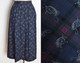 vintage 80s skirt PENDLETON navy scarf bugle plaid print high waisted midi M secretary clothing