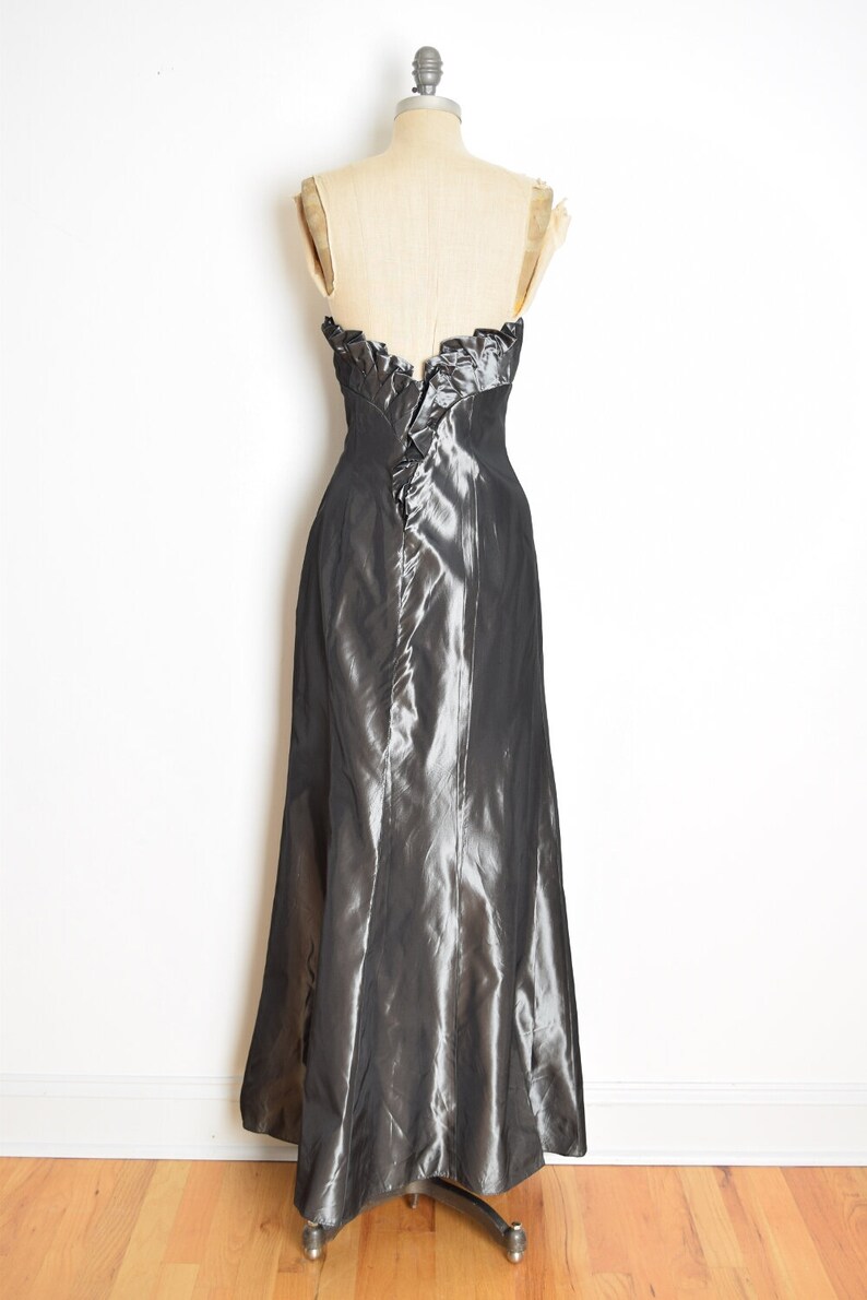 Vintage 90s Prom Dress Gunmetal Gray Taffeta Swishy Strapless Etsy