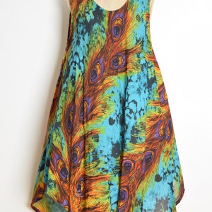 vintage 90s dress peacock feather print tie dye trapeze colorful hippie sun dress clothing image 3