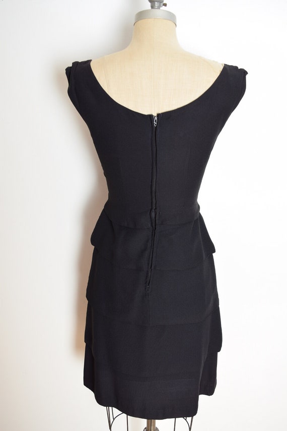 vintage 60s dress black crepe rayon tiered cockta… - image 5