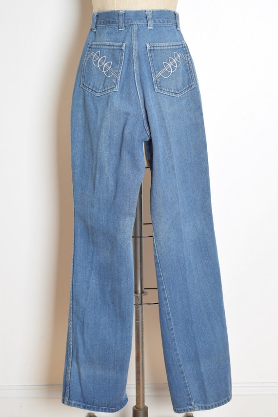 vintage 70s jeans denim high waisted wide leg hip… - image 4