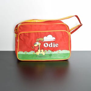 vintage 70s carryon bag ODIE Garfield print 1978 tote purse red cartoon dog