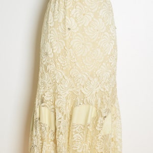 vintage 80s skirt cream lace leather insert high waisted midi flapper M L clothing image 3