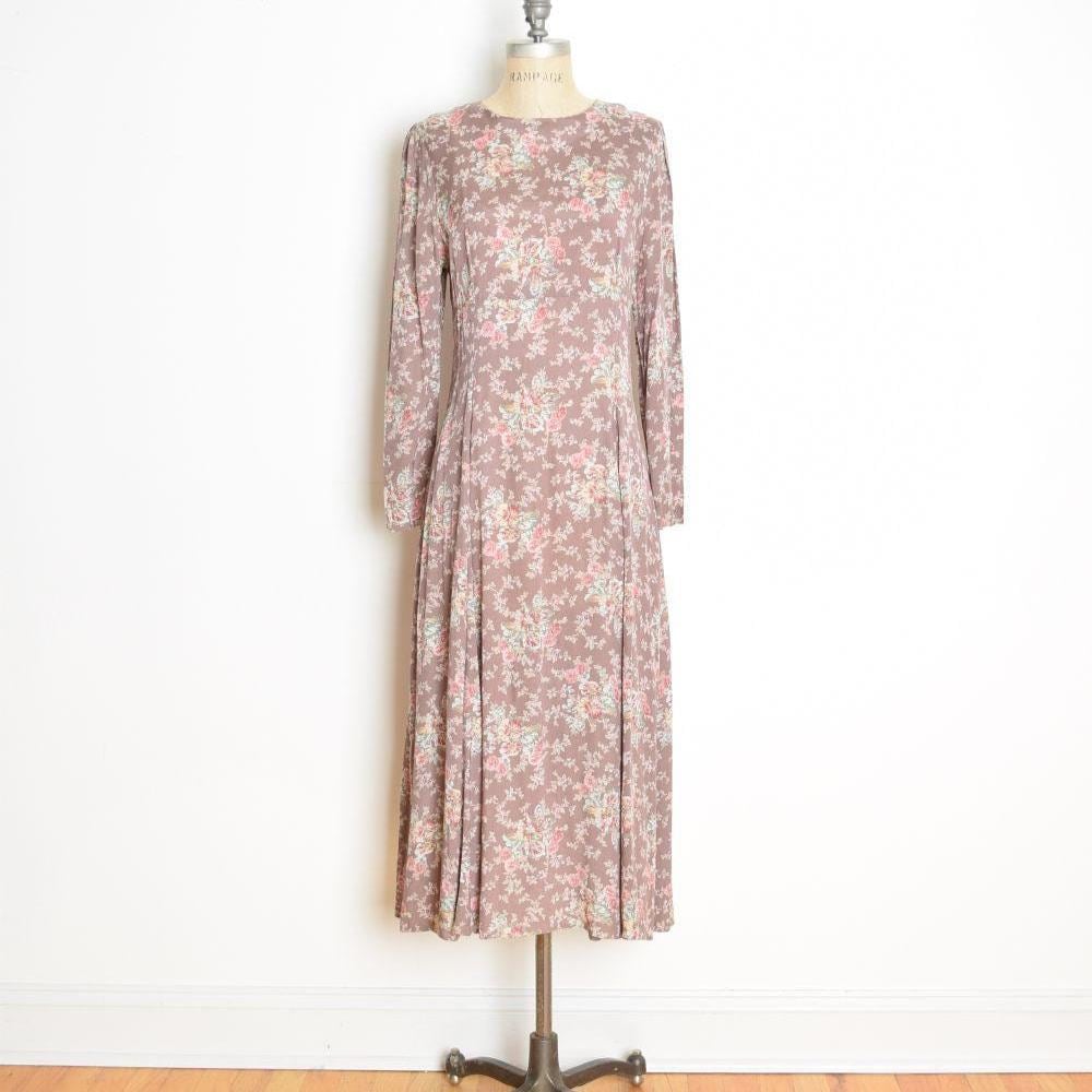 90s tea dress Vintage 90s Laura Ashley Blue Silk Floral Tea Dress