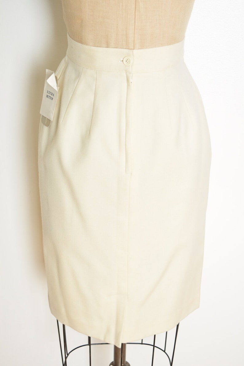 vintage 90s pencil skirt cream wool high waisted simple basic clothing XS S image 3