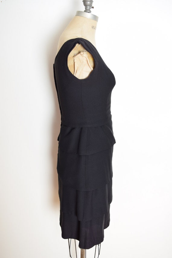 vintage 60s dress black crepe rayon tiered cockta… - image 4