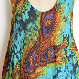 vintage 90s dress peacock feather print tie dye trapeze colorful hippie sun dress clothing image 4