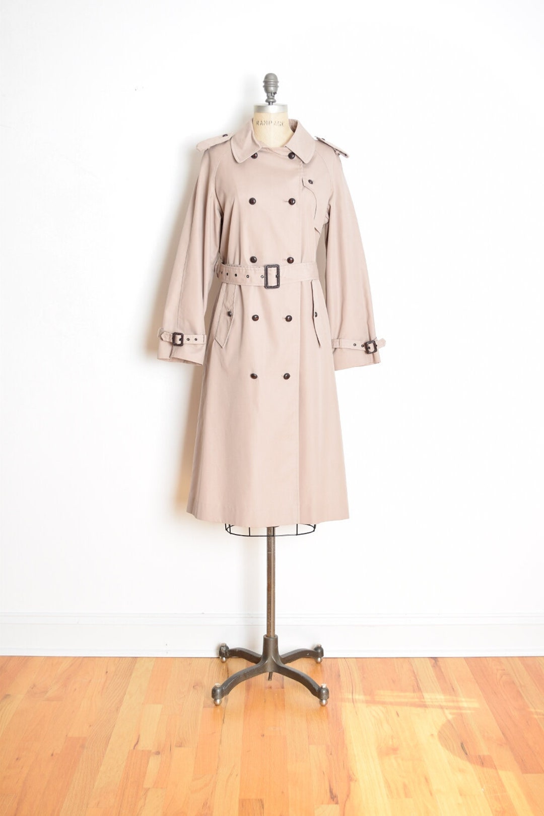 Vintage 80s Trench Coat Khaki Beige Belted Military Spy Duster - Etsy