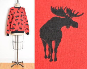 vintage 90s top sweatshirt red black MOOSE print shirt oversized XL clothing