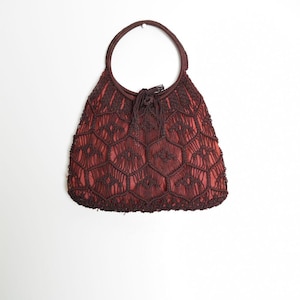 vintage 60s/70s purse brown crochet macrame hippie boho bag O-ring handle
