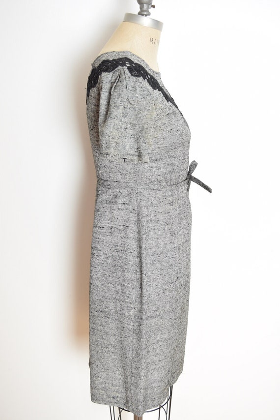 vintage 60s dress jacket set gray black crochet t… - image 5