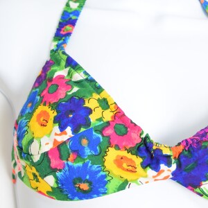 vintage 60s bikini swimsuit watercolor floral print two piece colorful mod XS S clothing image 3