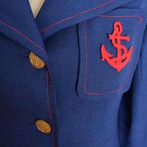 vintage 70s jacket navy red ANCHOR blazer embroidered novelty print lining XS S image 4