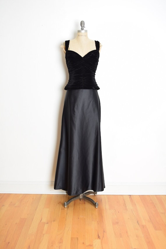 vintage 90s dress TADASHI black velvet satin two p