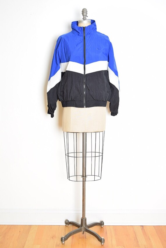 Vintage 90s Jacket Windbreaker Blue White Black Nylon Bomber Jacket Swishy L XL Clothing Etsy Canada