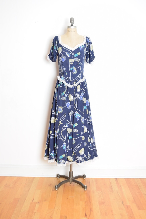 Vintage 90s Dress Navy Blue Nautical Scarf Print Anchors Long Full Maxi Dress M - Etsy Vintage 90s Dress Navy Blue Nautical Scarf Print Anchors Long Full Maxi Dress M - Etsy