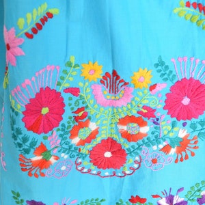 vintage 70s dress blue Mexican floral embroidered hippie boho mini cotton S clothing image 5
