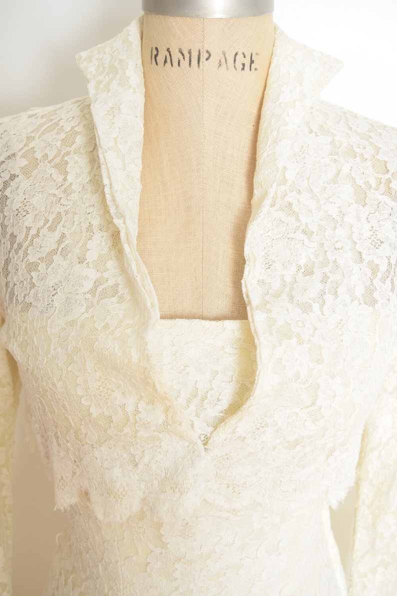 vintage 50s wedding dress cream lace strapless jacket set fit n flare party XS clothing image 4