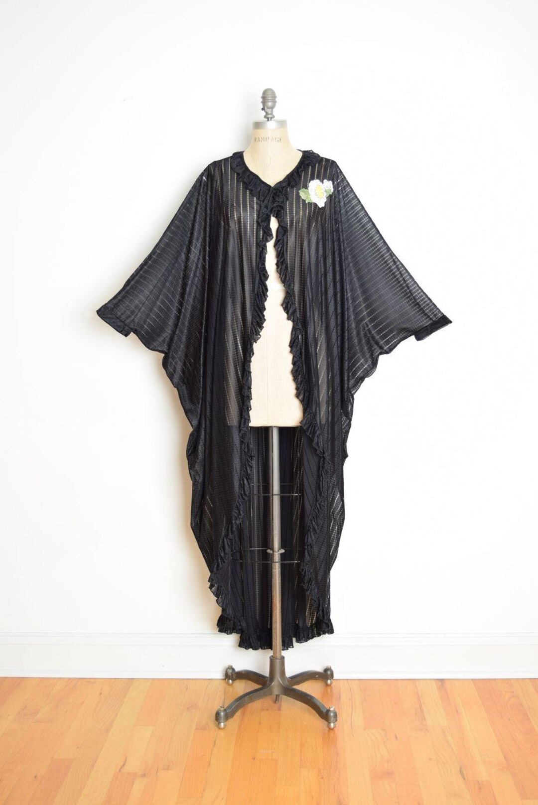 Drapery Robe Vintage 70s Bed Jacket Duster Robe Black Draped Cocoon Long Dolman ...