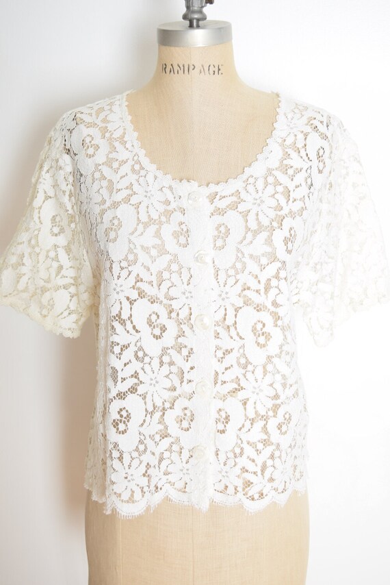 vintage 90s top, 90s shirt, 90s lace top, sheer l… - image 2