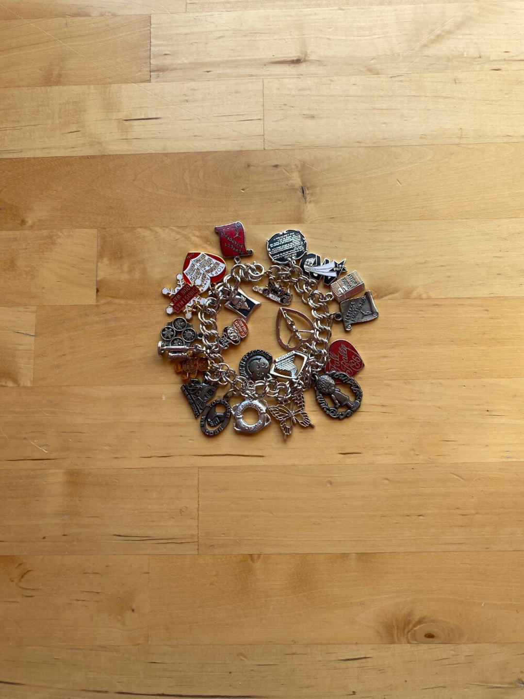 Vintage 80s Charm Bracelet TOPS Loaded Chain 22 Charms Link Jewelry