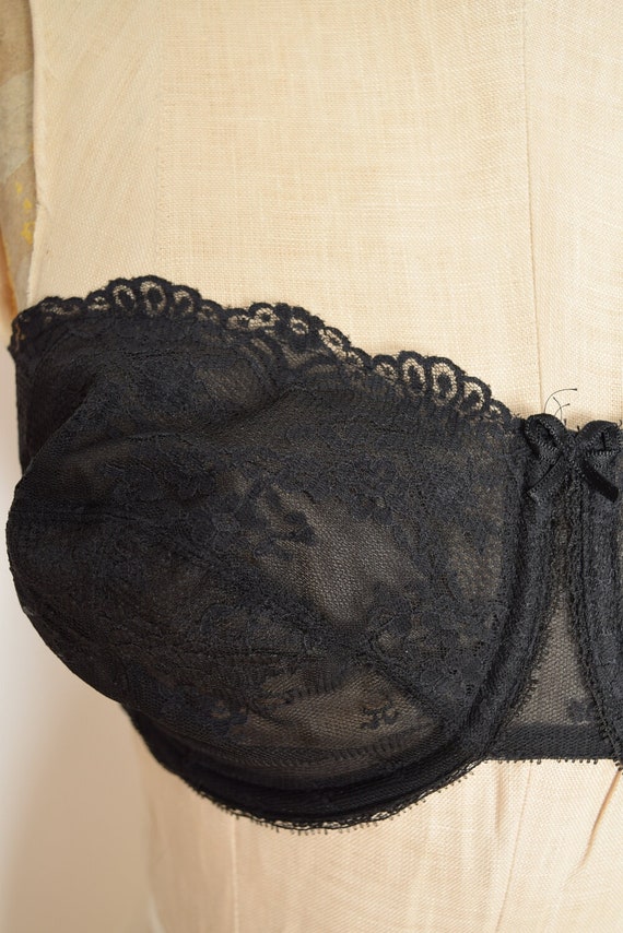 vintage 70s bra black lace Vanity Fair strapless … - image 4