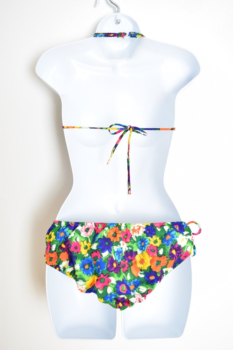 vintage 60s bikini swimsuit watercolor floral print two piece colorful mod XS S clothing image 5