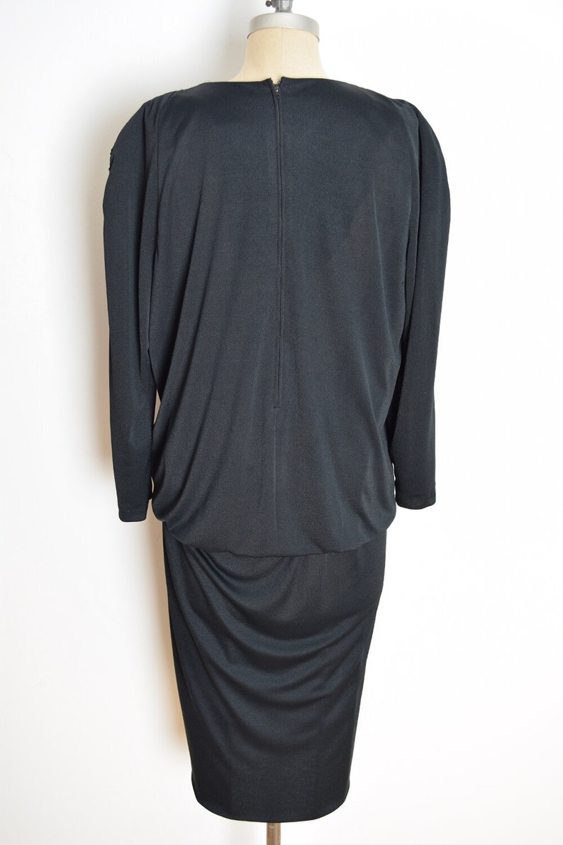 vintage 80s dress black sequin drop waist flapper gatsby sailor midi dress XL clothing image 6