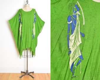 robe vintage des années 90 vert Peuple africain imprimé caftan drapé batik batwing vêtements tribaux