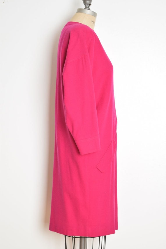 vintage 80s dress magenta pink wool dolman draped… - image 6