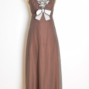 vintage 70s dress Miss Elliette polka dot ruffle long halter maxi prom XS brown clothing shawl set image 2