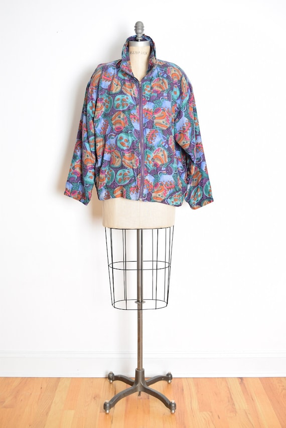 vintage early 90s jacket plum silk windbreaker pottery print bomber coat clothing