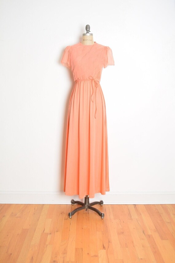 vintage 70s dress peach tiered disco prom long ma… - image 1