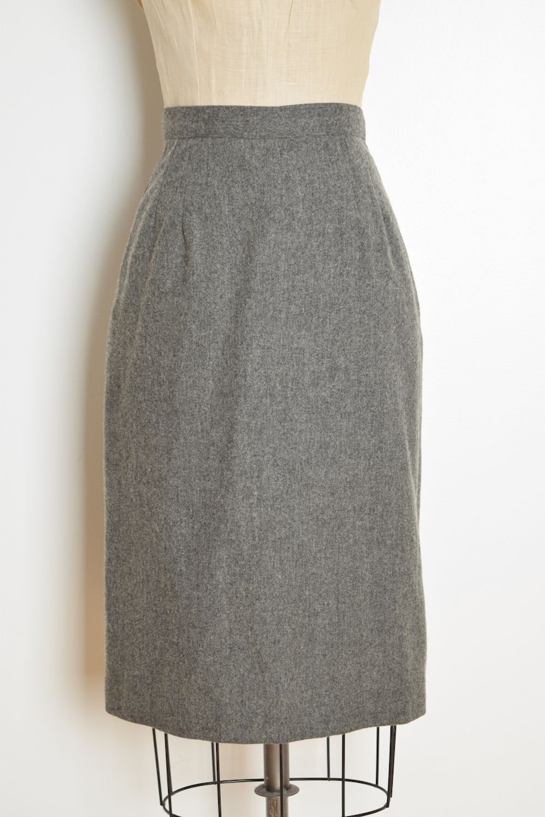 vintage 80s skirt gray wool high waisted slim secretary pencil skirt S simple clothing image 2