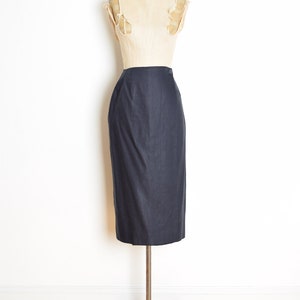 vintage 90s wrap skirt navy blue linen high waisted pencil secretary simple M clothing image 1