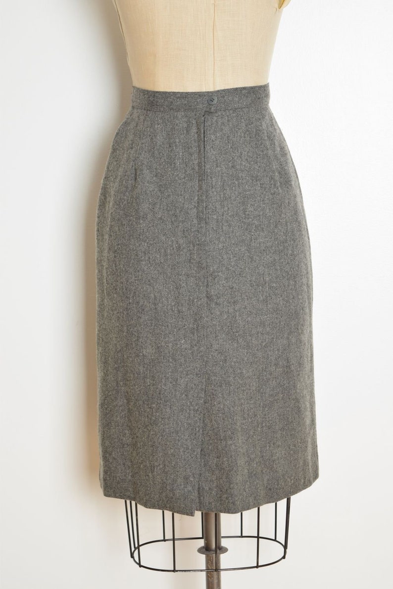 vintage 80s skirt gray wool high waisted slim secretary pencil skirt S simple clothing image 5