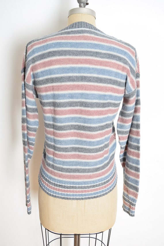 vintage 70s sweater mauve gray striped V neck jum… - image 5