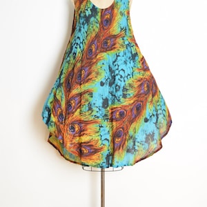 vintage 90s dress peacock feather print tie dye trapeze colorful hippie sun dress clothing image 2