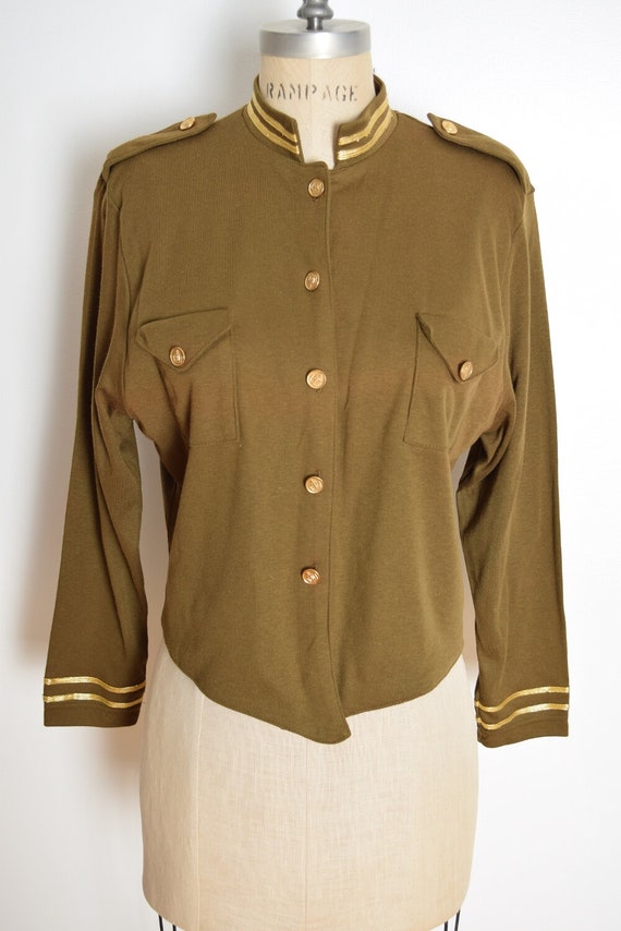 vintage 90s jacket olive green military epaulets crop… Gem