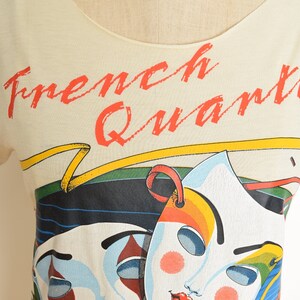 vintage 80s tee cream New Orleans mask print French Quarter top t-shirt S tourist souvenir image 3