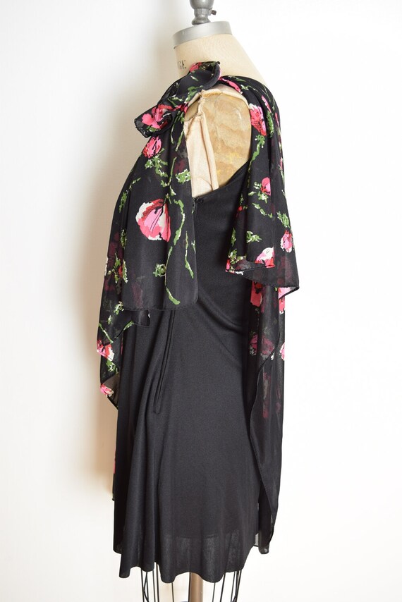 vintage 70s dress black pink one shoulder draped … - image 5