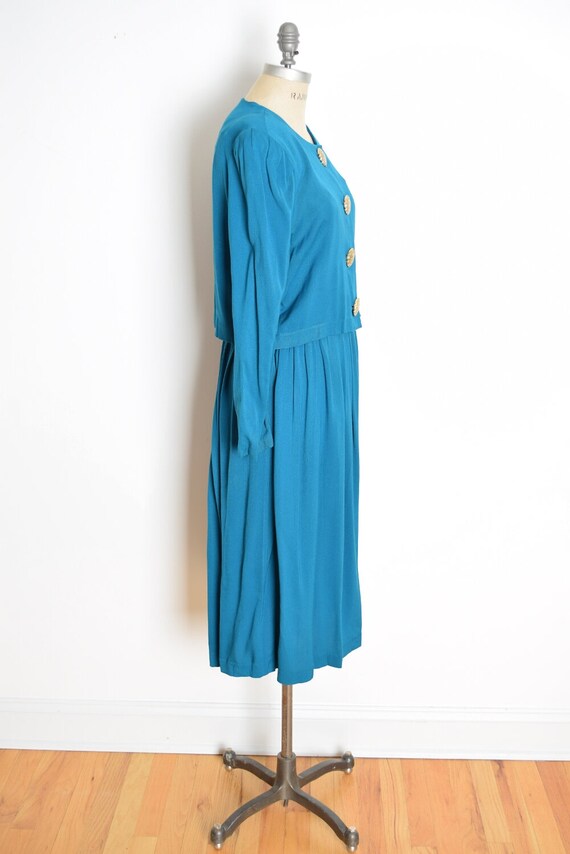 vintage 80s high waisted jacket skirt set teal cr… - image 5