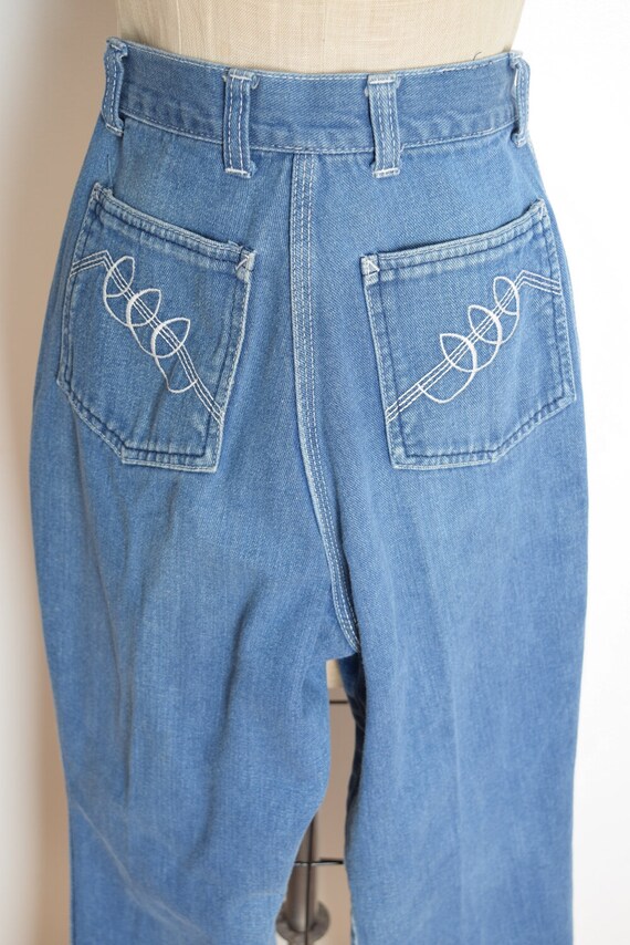 vintage 70s jeans denim high waisted wide leg hip… - image 5