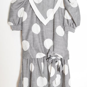 vintage 80s dress gray white polka dot print kinderwhore mini puff sleeve XS clothing image 2