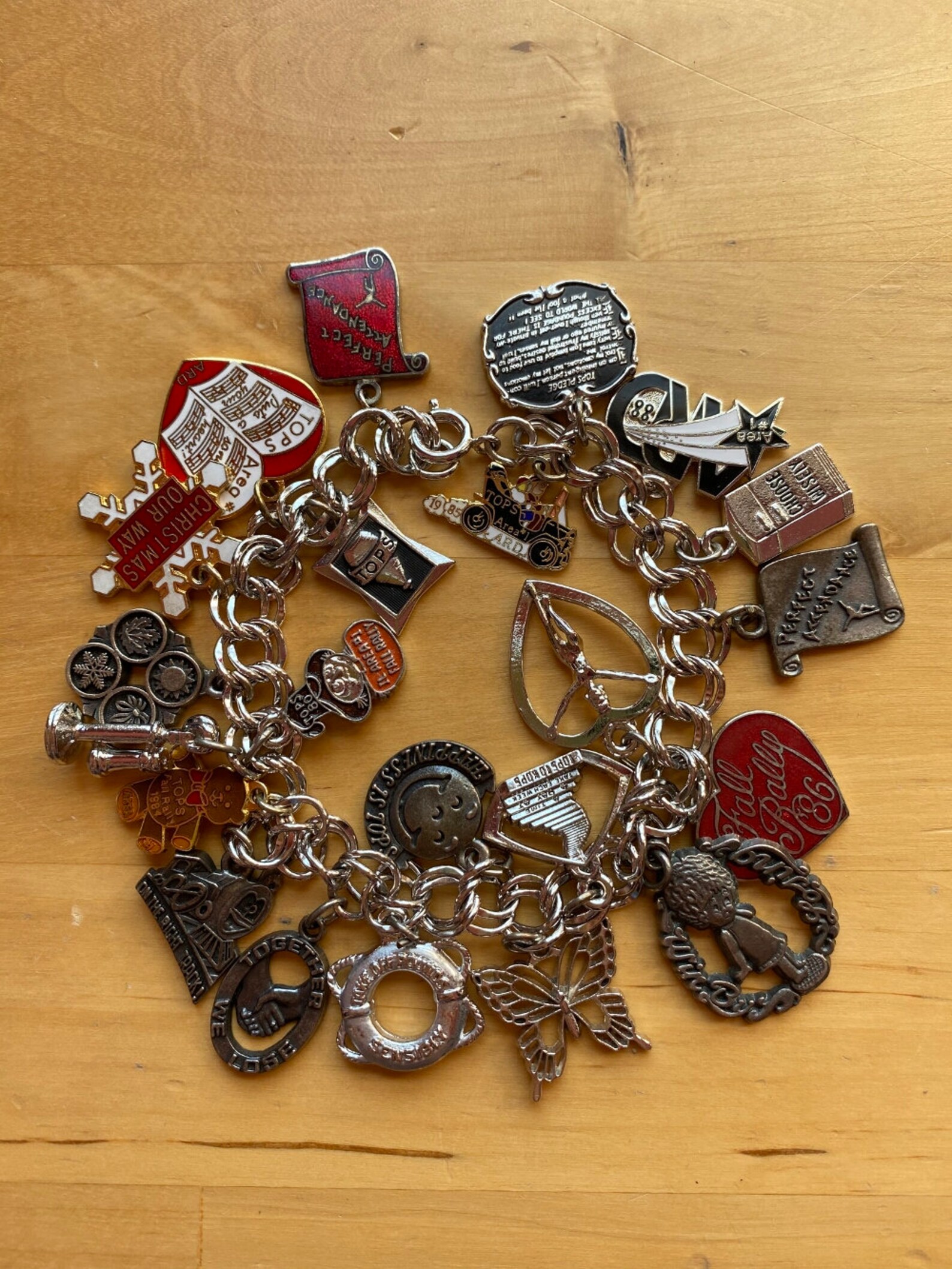 Vintage 80s Charm Bracelet TOPS Loaded Chain 22 Charms Link Etsy