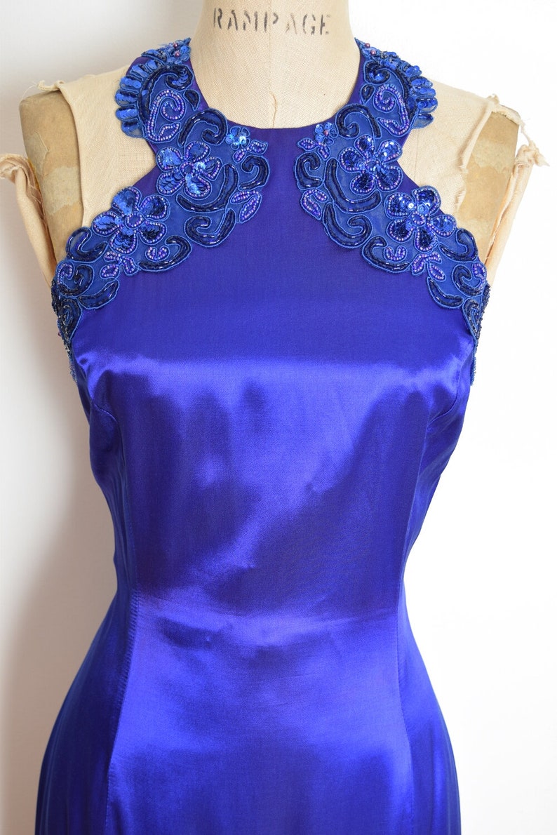 vintage 90s prom dress purple satin sequin cutout McClintock maxi gown party M clothing Gunne Sax image 4