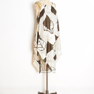 vintage 70s scarf dress white brown metallic floral print disco tunic mini L XL roses clothing image 2