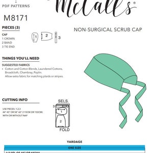 PDF Sewing Pattern McCalls 8171 Non-Surgical Scrub Cap